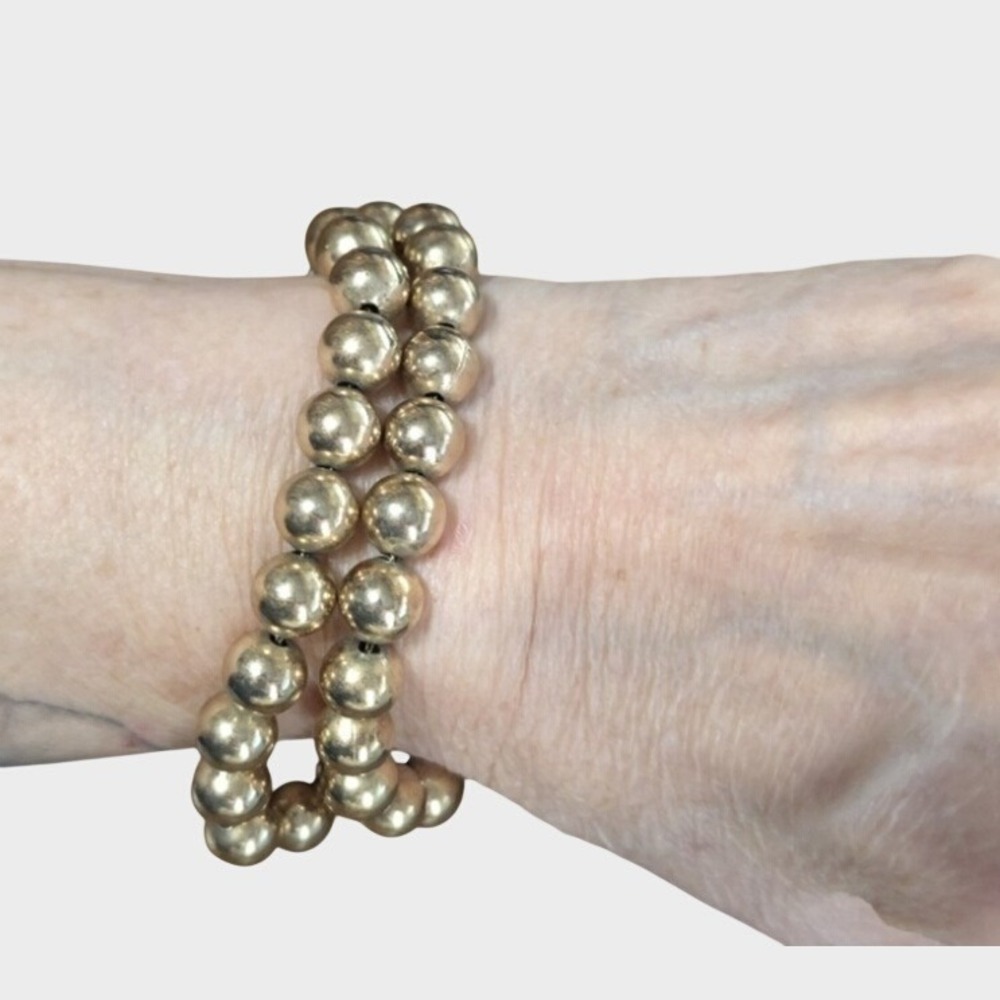 Vintage Beaded Double Strand Bracelet 7.5" Mid-century 1950s Gold-tone